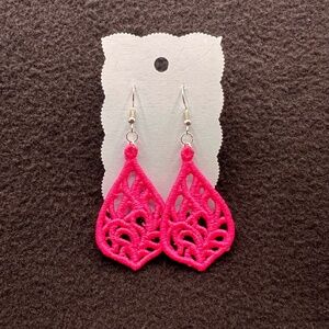 Homemade Pink With Silver Hardware Lace Teardrop Earrings